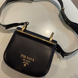 Prada Black Leather Crossbody Bag with Gold Hardware
